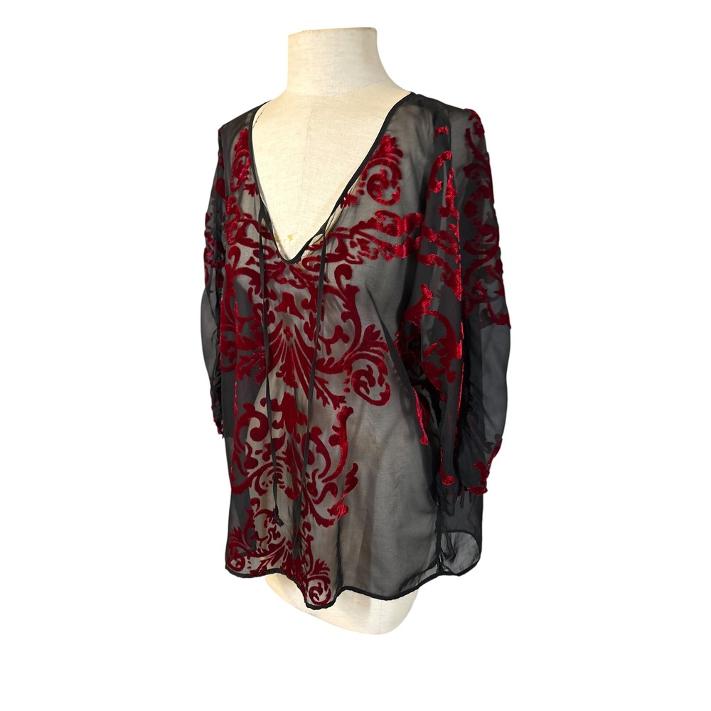 Whimsygoth Goth Sheer Velvet Burnout Tunic Top Oversized 1 M Flocked Romantic